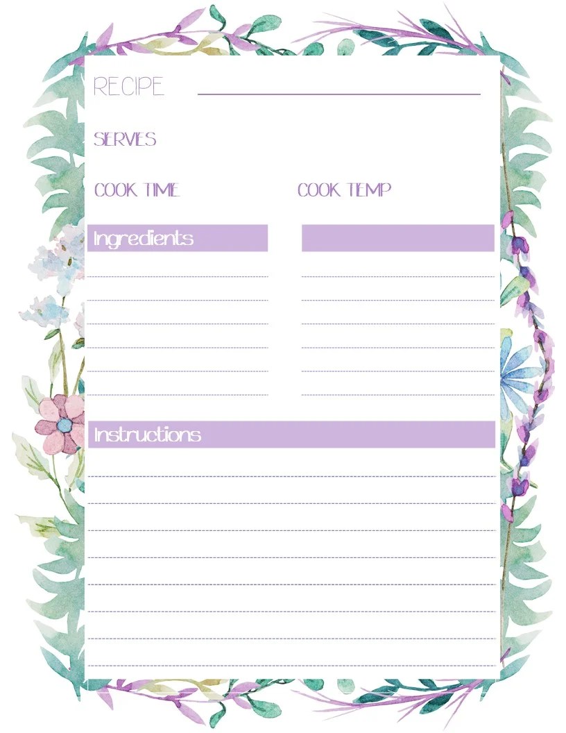 Floral Recipe Book Templates Createful Journals Your Creative Inspiration