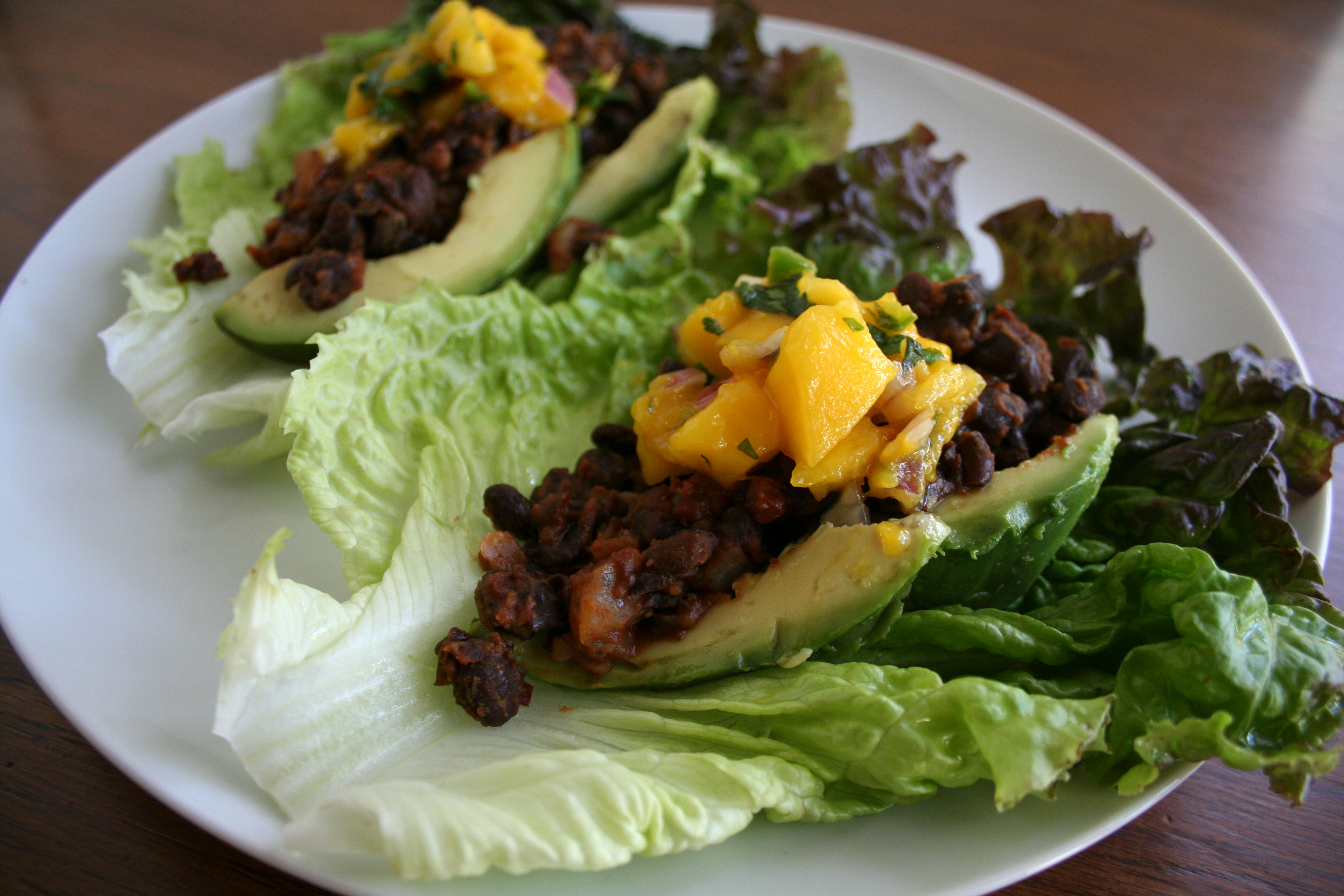 Maple Chipotle Black Bean Lettuce Wraps with Mango Salsa Create Mindfully