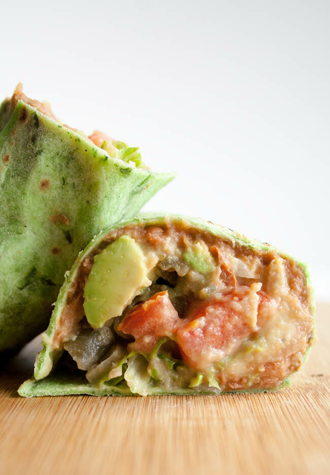 Vegan Refried Bean Burrito with Jalapeño Cilantro Hummus Create Mindfully