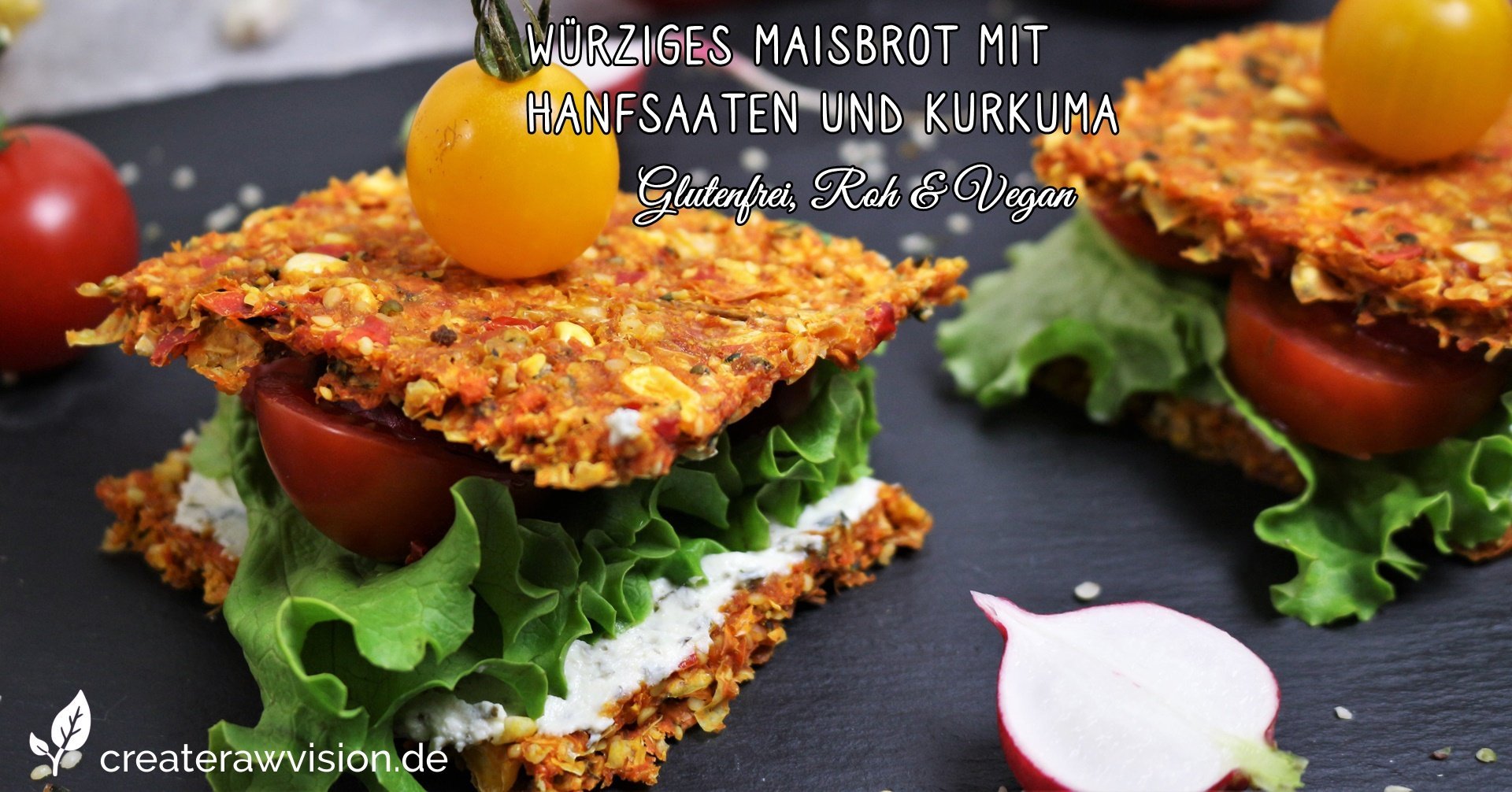 Würziges Maisbrot mit Hanfsaaten und Kurkuma Glutenfrei, Roh & Vegan