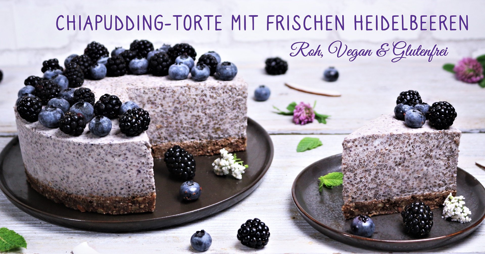 Chiapudding Torte mit Frischen Heidelbeeren Roh, Vegan & Glutenfrei