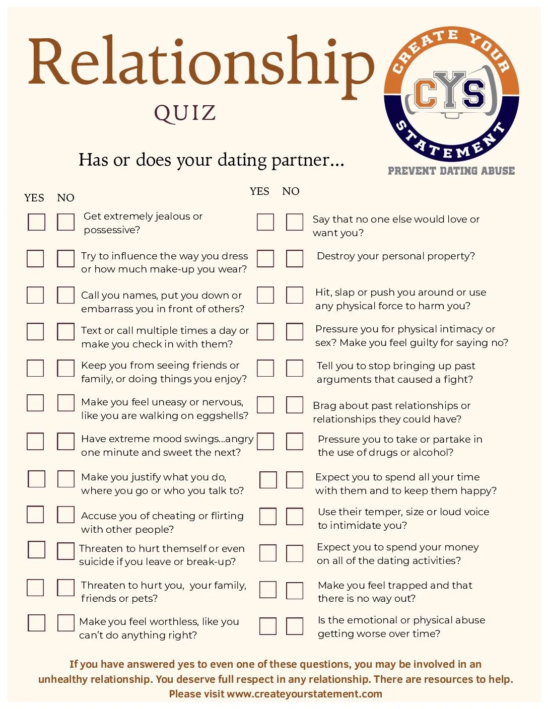 Relationship Quiz Create Your Statement