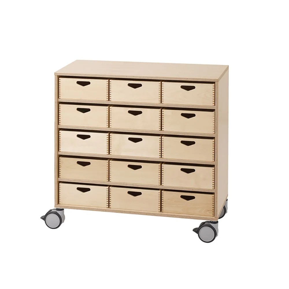 Shelving Unit with wood bins Creating Classrooms