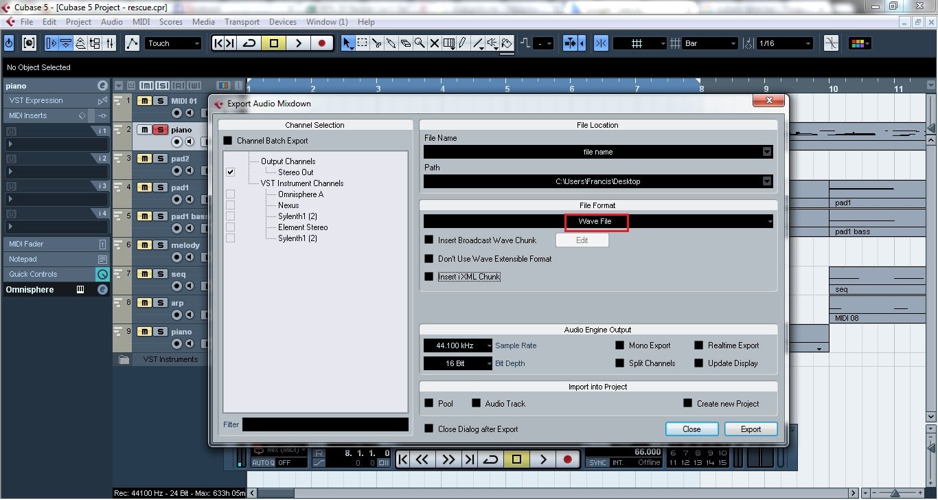 Cubase How to export midi and VST instruments as audio files
