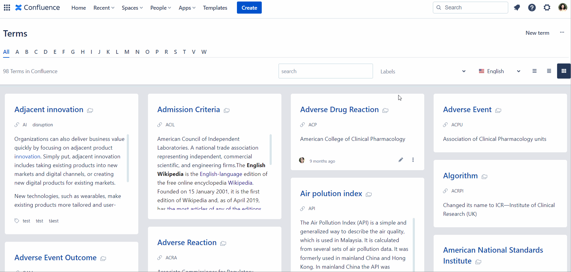 How to manage labels in Smart Terms for Confluence Creativas