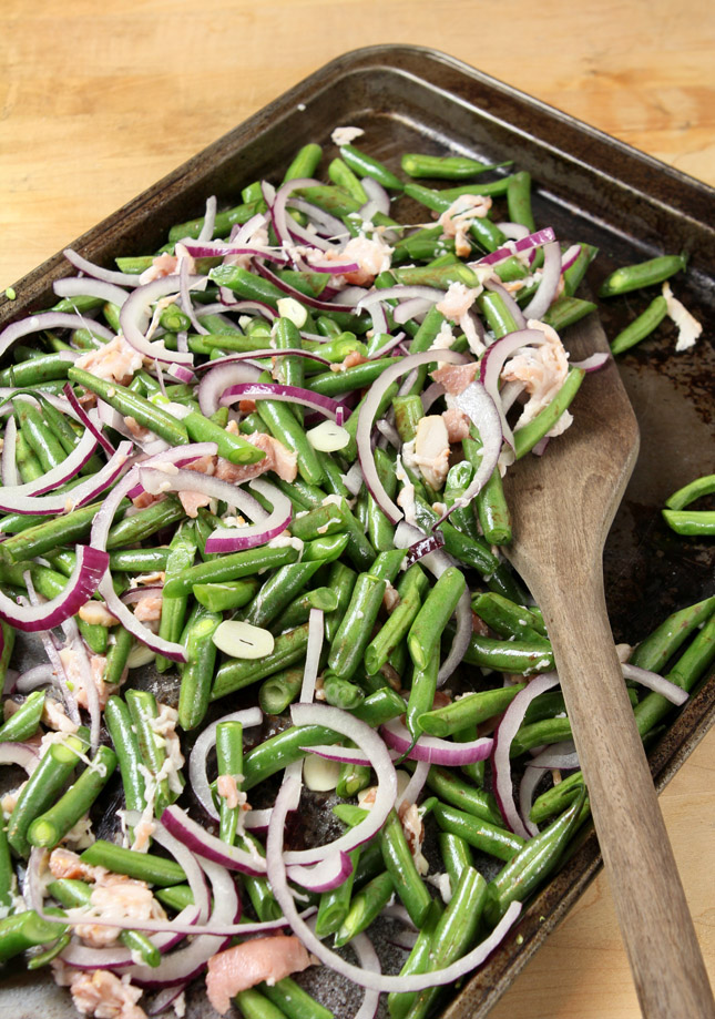 Roasted Green Beans with Pancetta, Red Onions and Garlic Creative