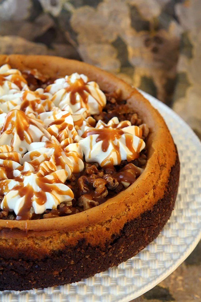 Brown Sugar Pumpkin Cheesecake with Bourbon and Toasted Walnuts