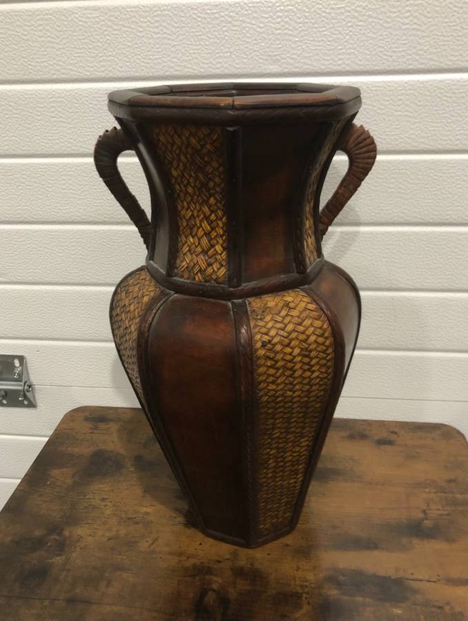 TwoToned Rattan Decor Vase Creative Bargains