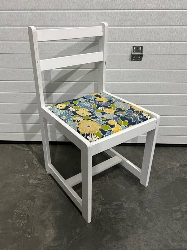 White Wooden Desk Chair w/ Floral Padded Seat Creative Bargains
