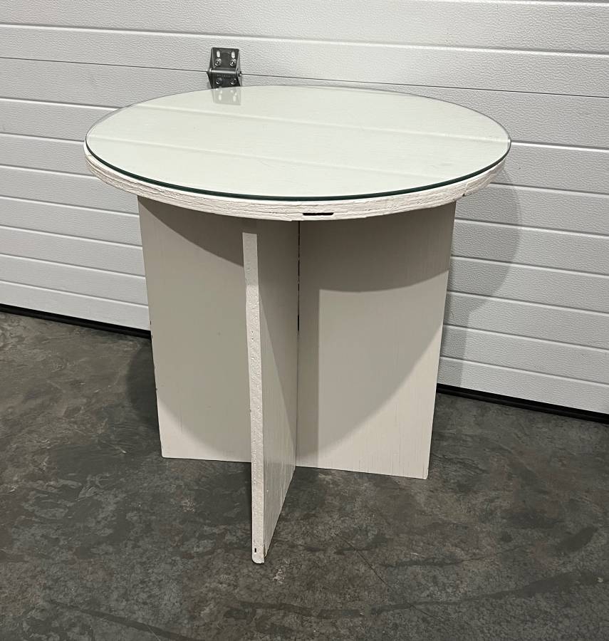 White Rustic Solid Wood Round Top End Table with Custom Glass Top Creative Bargains