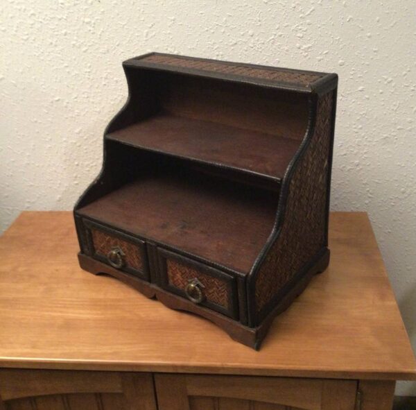 Wood and Rattan 2Drawer Decor Shelf with Graded Shelves Creative Bargains