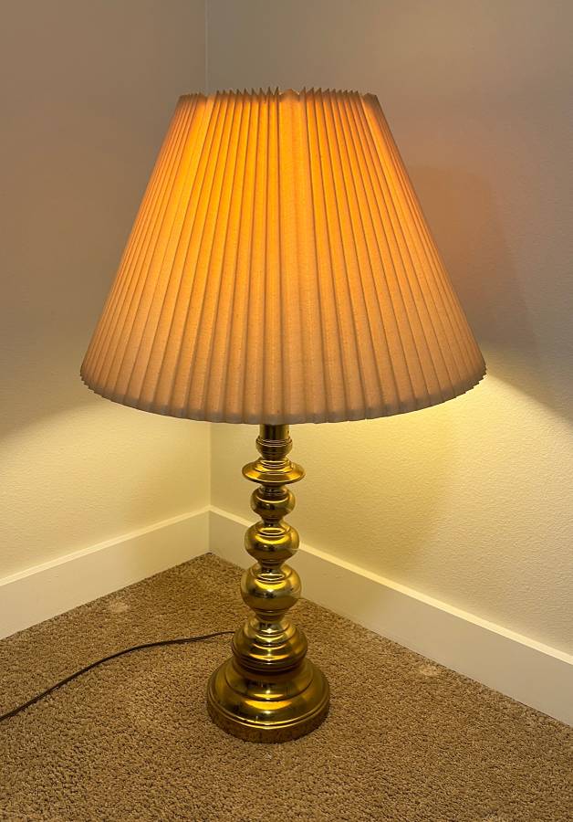 Antique Brass Table Lamp with Beige Pleated Shade Creative Bargains