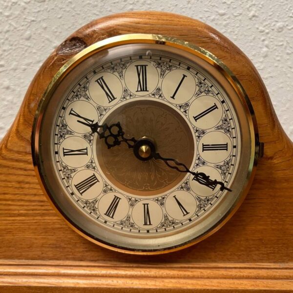 Solid Oak Antique Style Mantel Clock with Brass Trim Creative Bargains