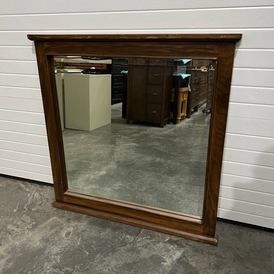 Dark Brown Solid Wood Framed Wall Mirror with Wire Hanger Creative