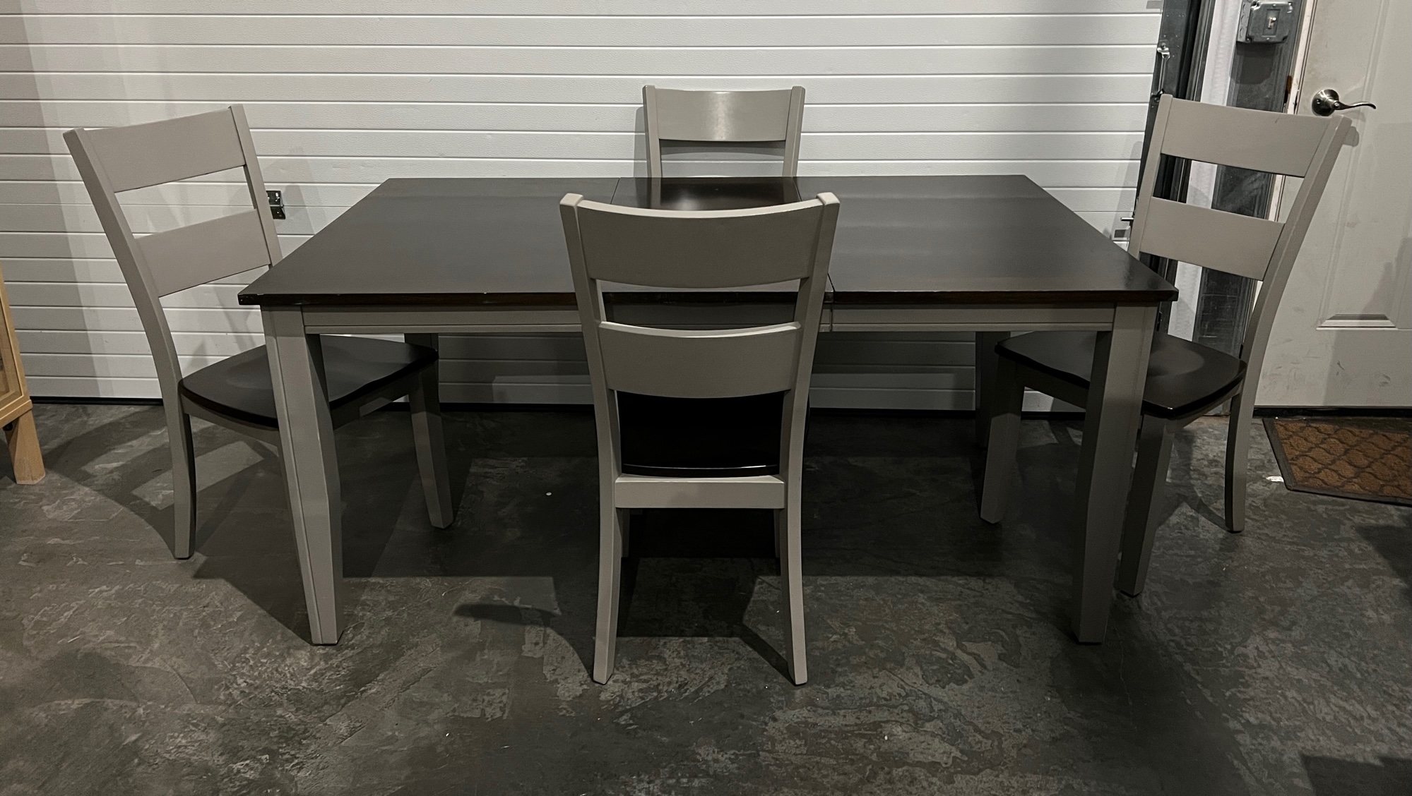 Modern Espresso and Light Gray Solid Wood Dining Table with Leaf and 4