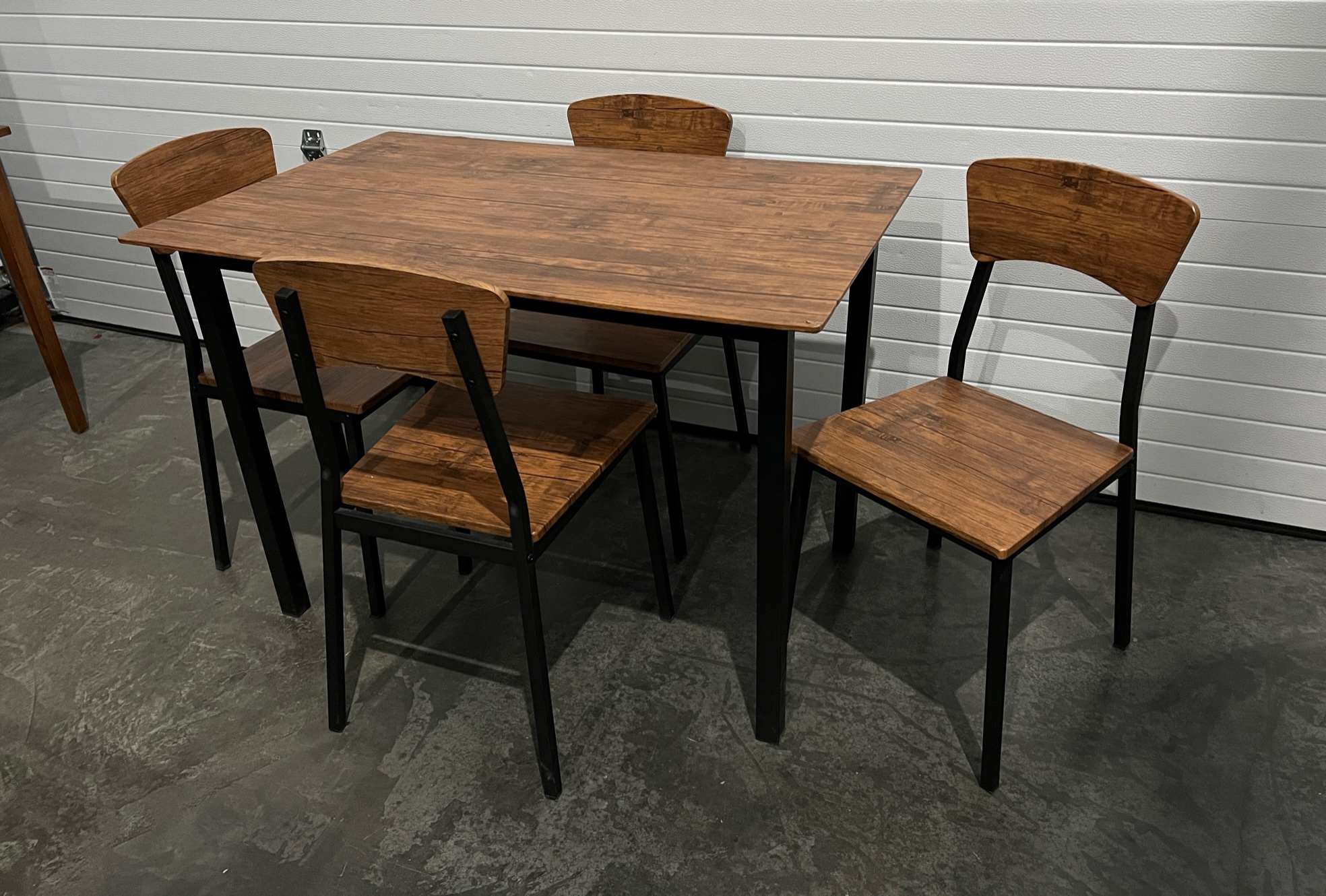 Brown & Black Pressboard and Steel Rectangular Dining Table and 4