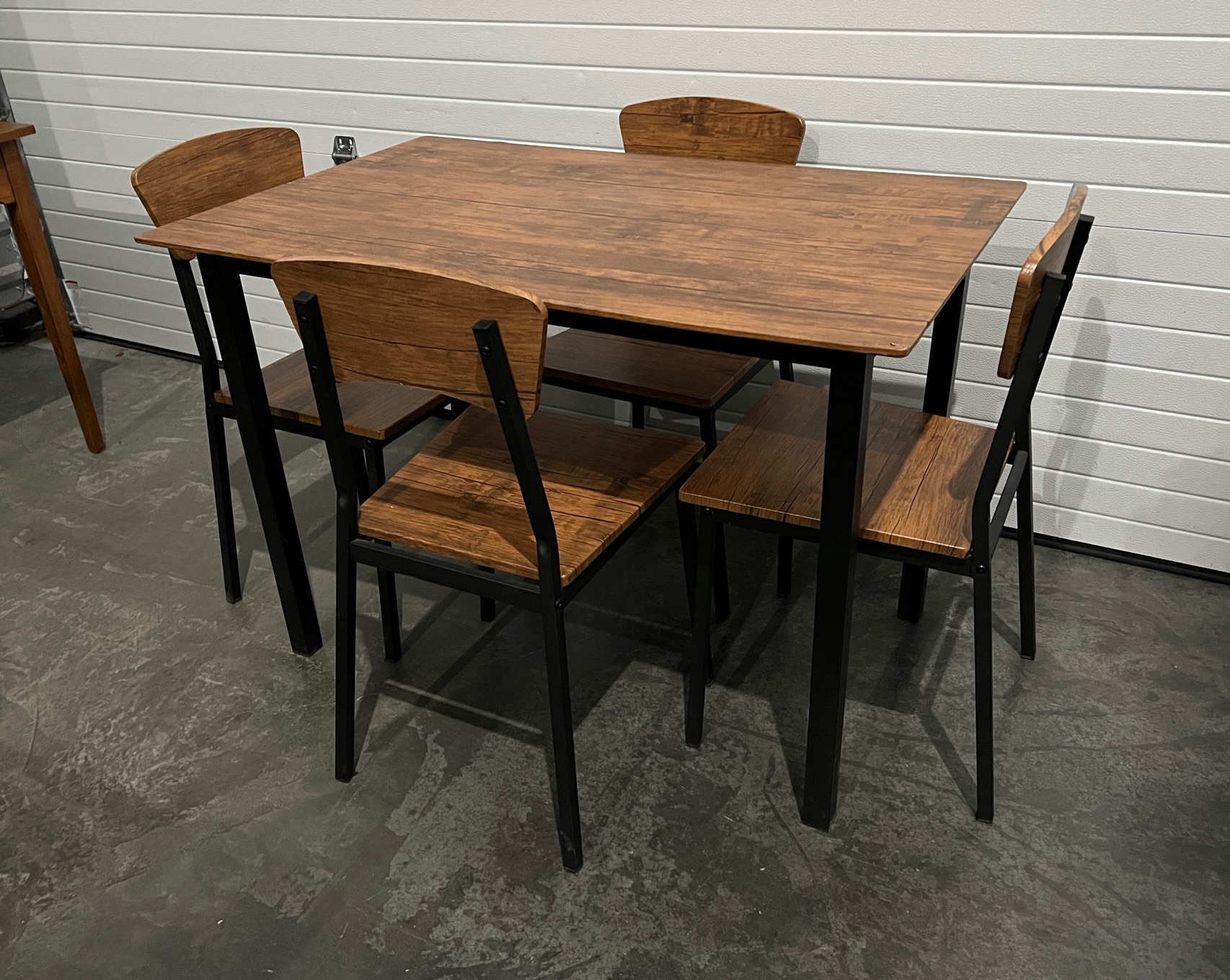Brown & Black Pressboard and Steel Rectangular Dining Table and 4