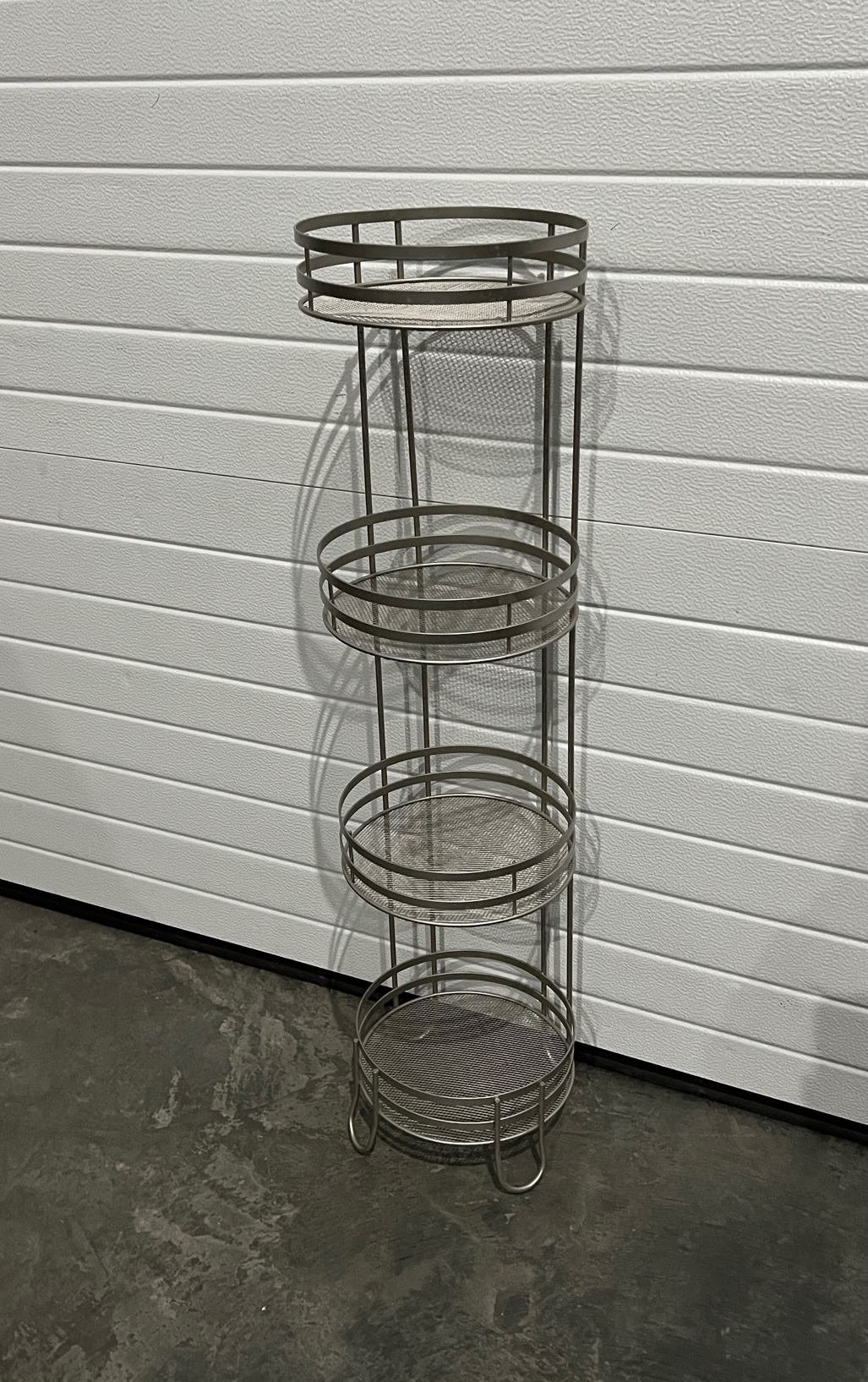 Round Light Gray Metal and Mesh 4 Tier Bathroom Stand Creative Bargains