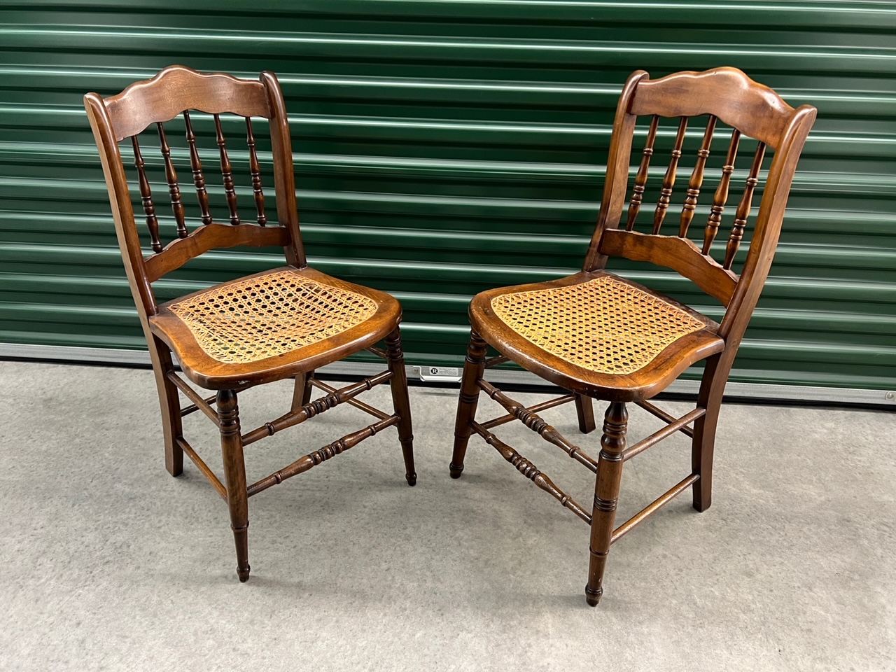 Dark Brown Antique Solid Wood Spindle Chairs with Cane Seats (see