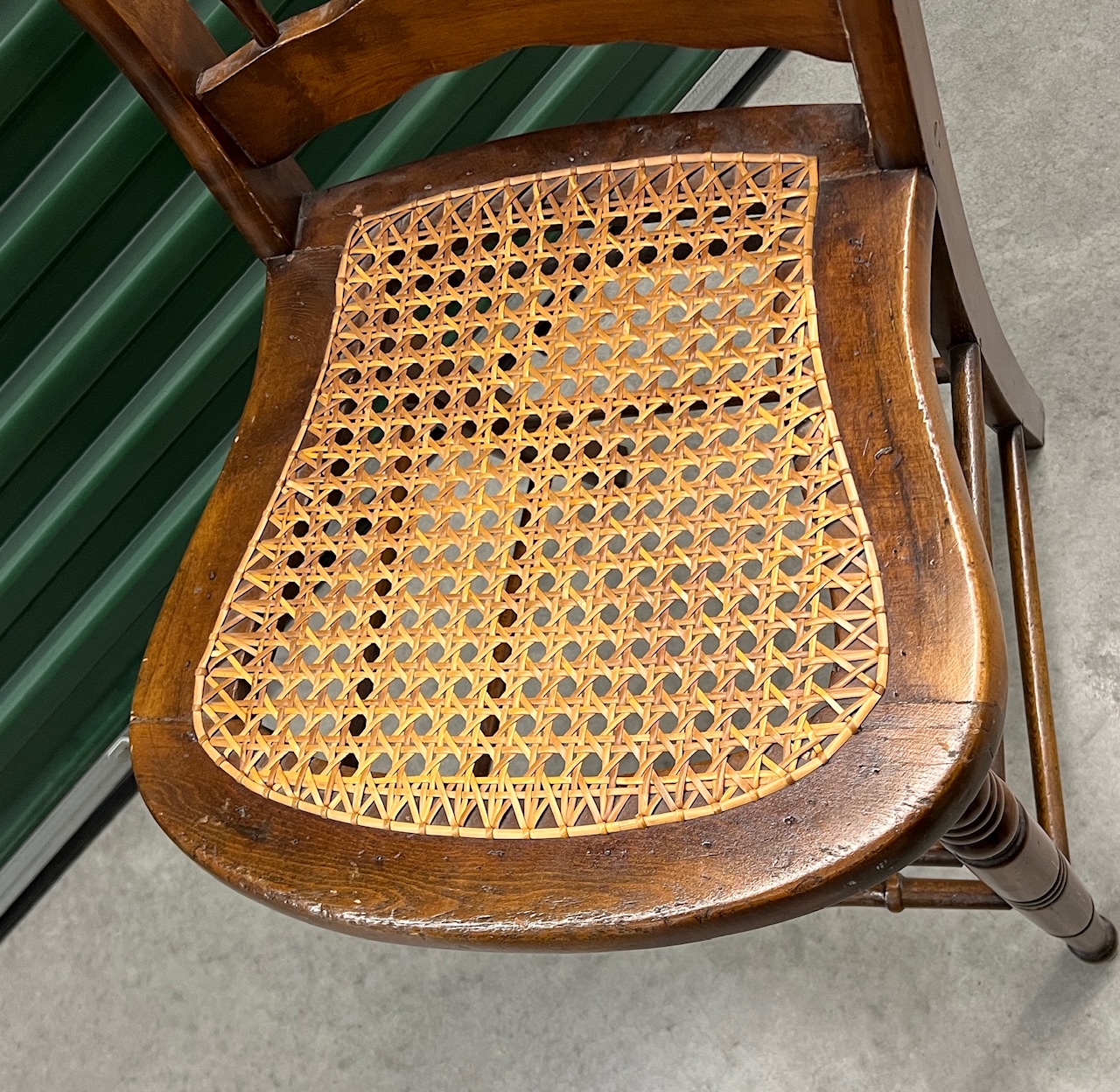 Dark Brown Antique Solid Wood Spindle Chairs with Cane Seats (see