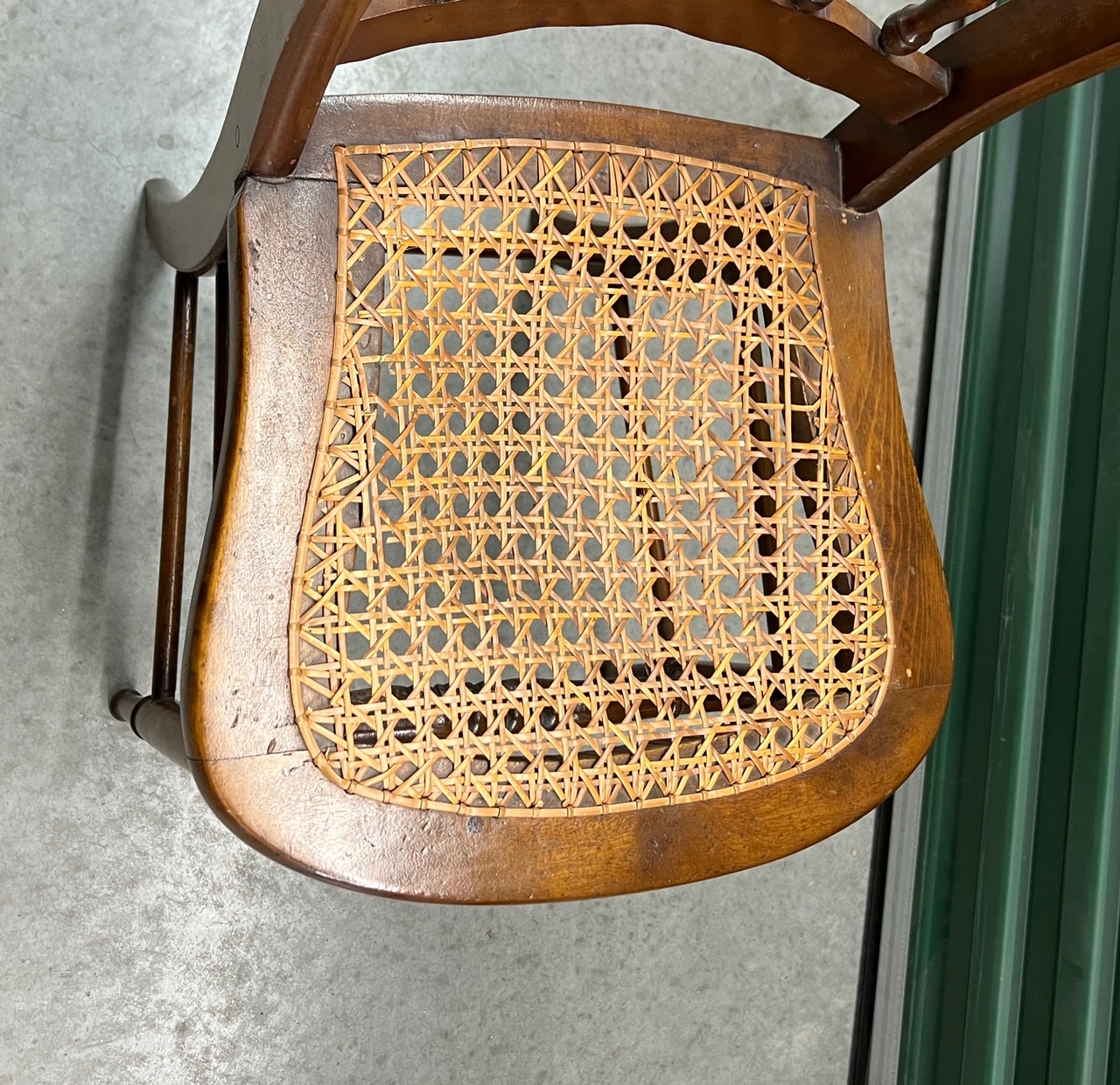 Dark Brown Antique Solid Wood Spindle Chairs with Cane Seats (see