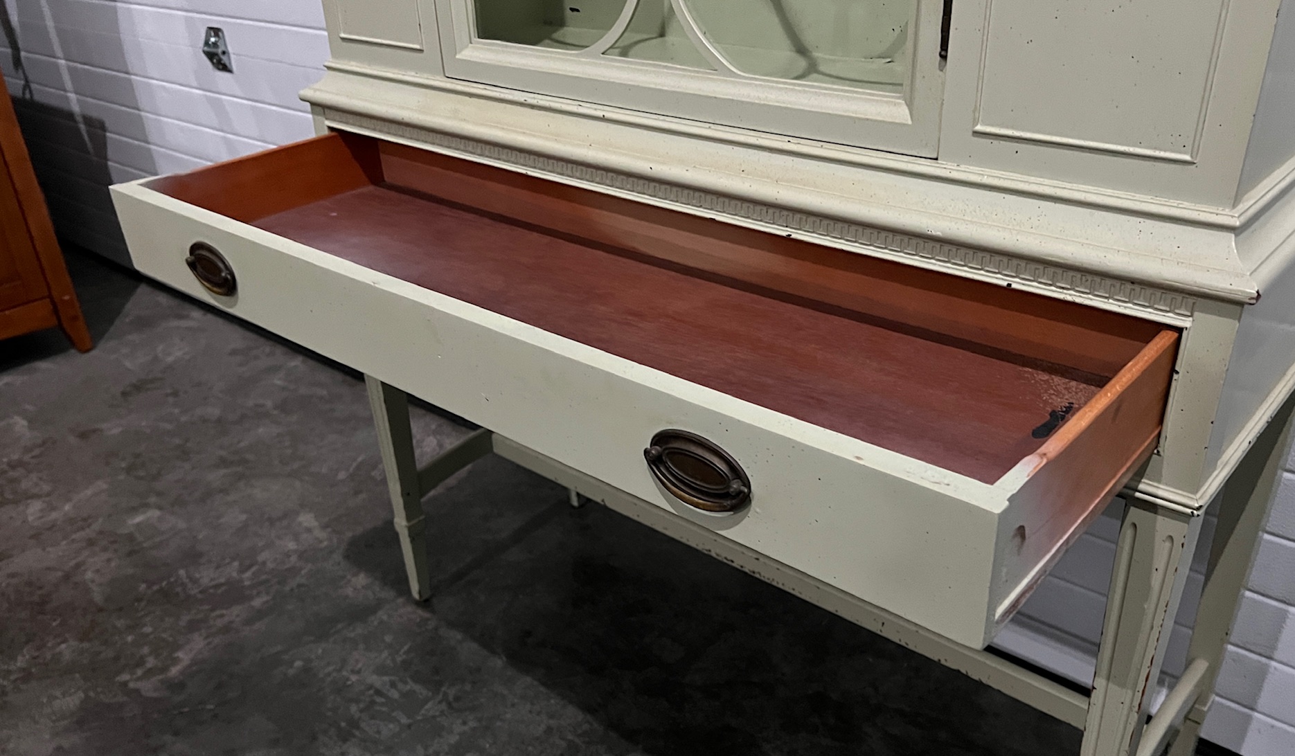 REDUCED! 1920’s 1930’s Light Olive Green Antique Solid Wood Hutch