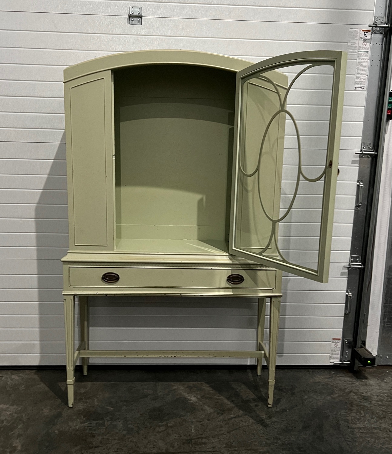 REDUCED! 1920’s 1930’s Light Olive Green Antique Solid Wood Hutch