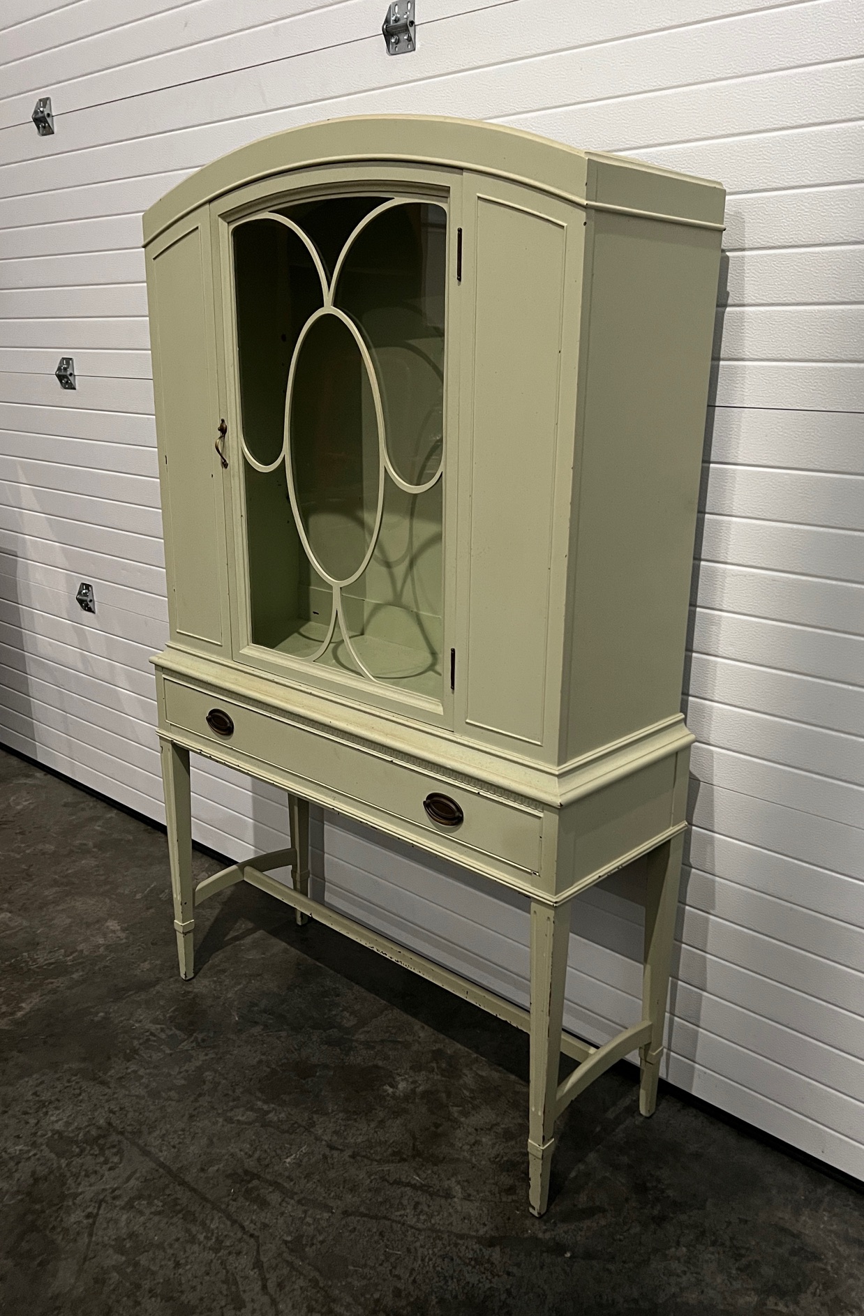REDUCED! 1920’s 1930’s Light Olive Green Antique Solid Wood Hutch