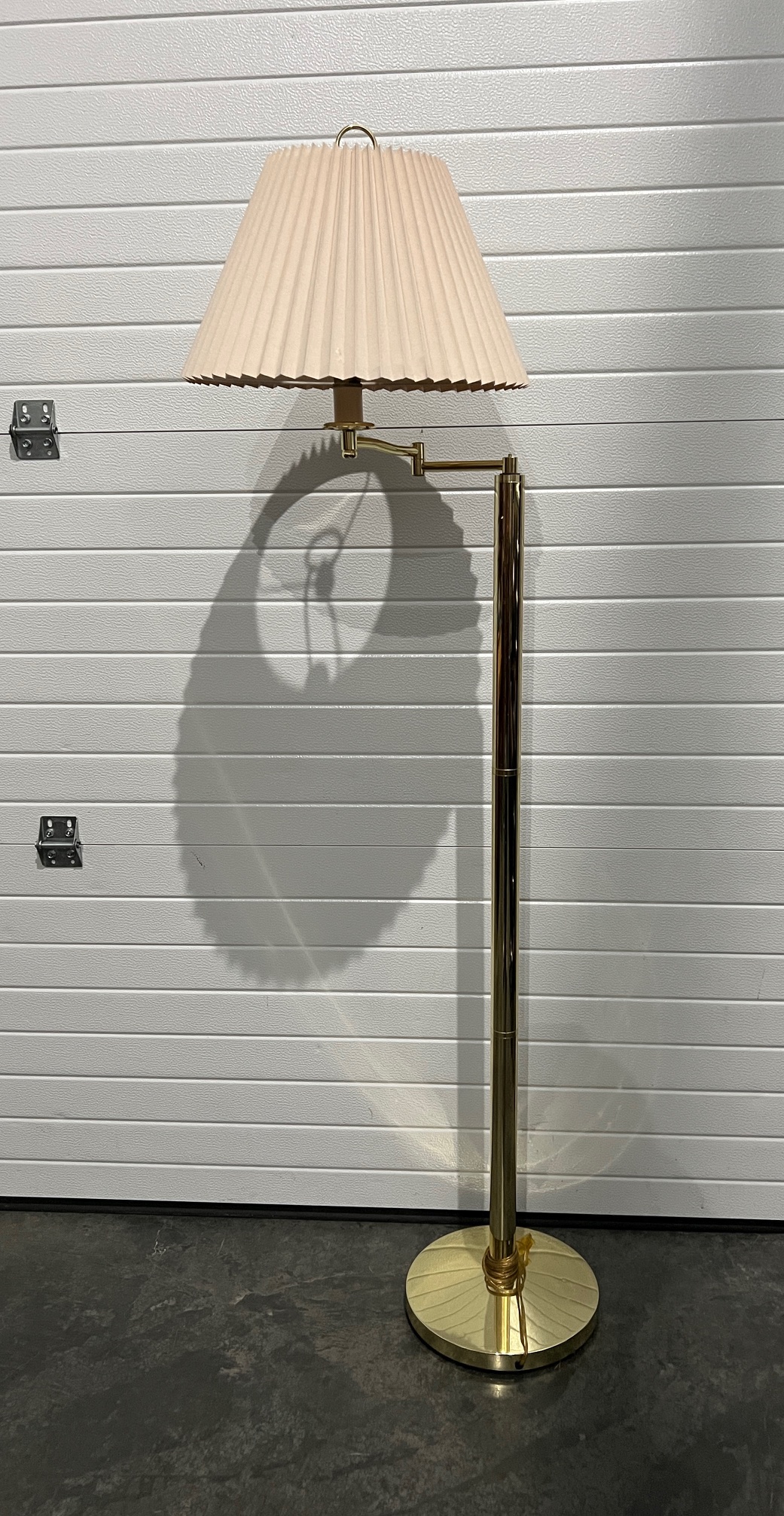Brass Floor Lamp with Swivel Arm and Stiff Pleated Shade Creative