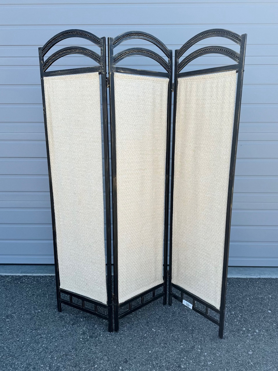 Bronze Wrought Iron 3Panel Room Divider with Beige Textured Fabric Curtain Creative Bargains