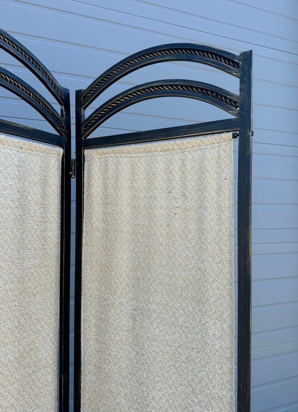 Bronze Wrought Iron 3Panel Room Divider with Beige Textured Fabric Curtain Creative Bargains