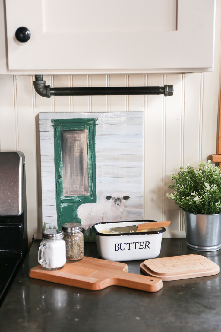 Rustic Freestanding Paper Towel holder with guard, Industrial farmhouse kitchen towel dispenser