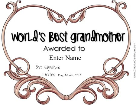 Best Grandmother Award Certificates | Customize Online Free!