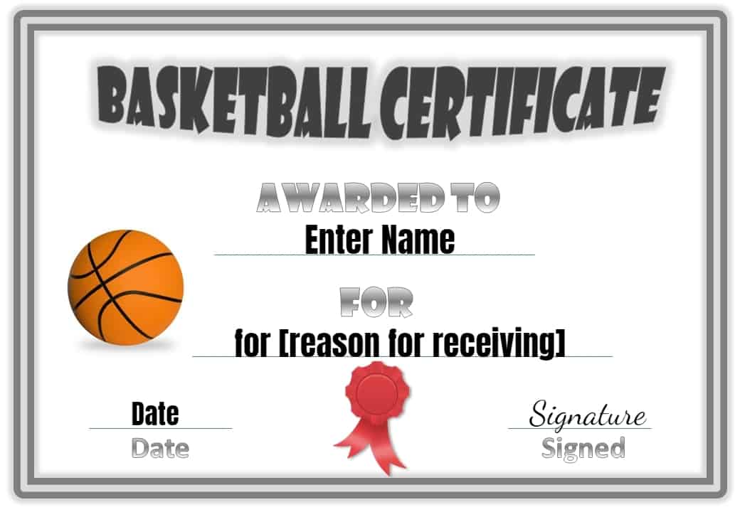Free Editable &amp; Printable Basketball Certificate Templates