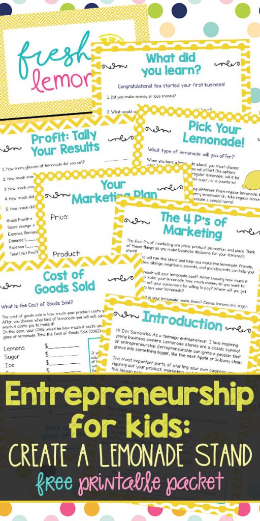 Entrepreneurship for Kids Lemonade Stand with Free Printables