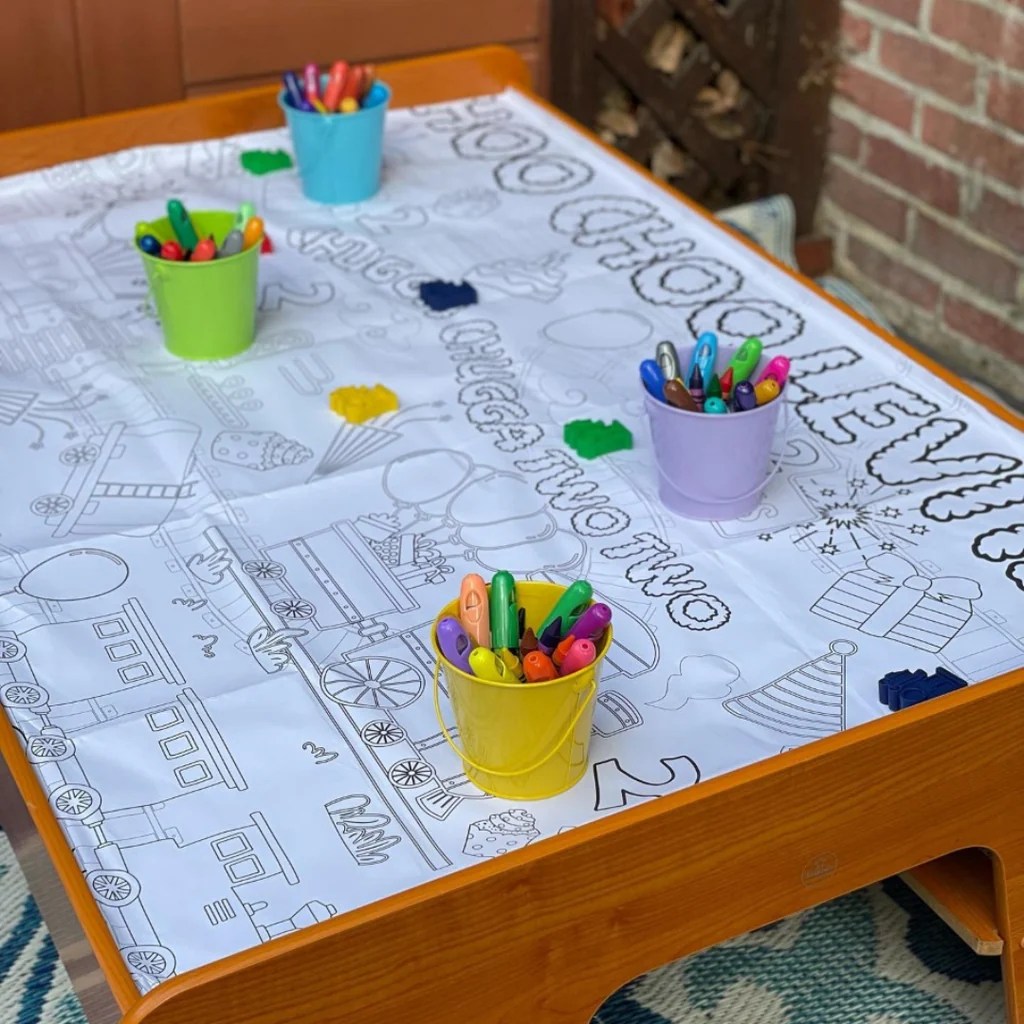 Train Birthday Coloring Tablecloth Creative Crayons