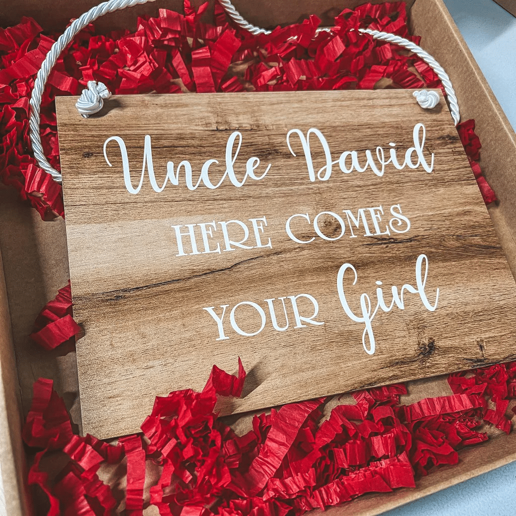 Here Comes The Bride Personalised Rectangular Wedding Sign Creative