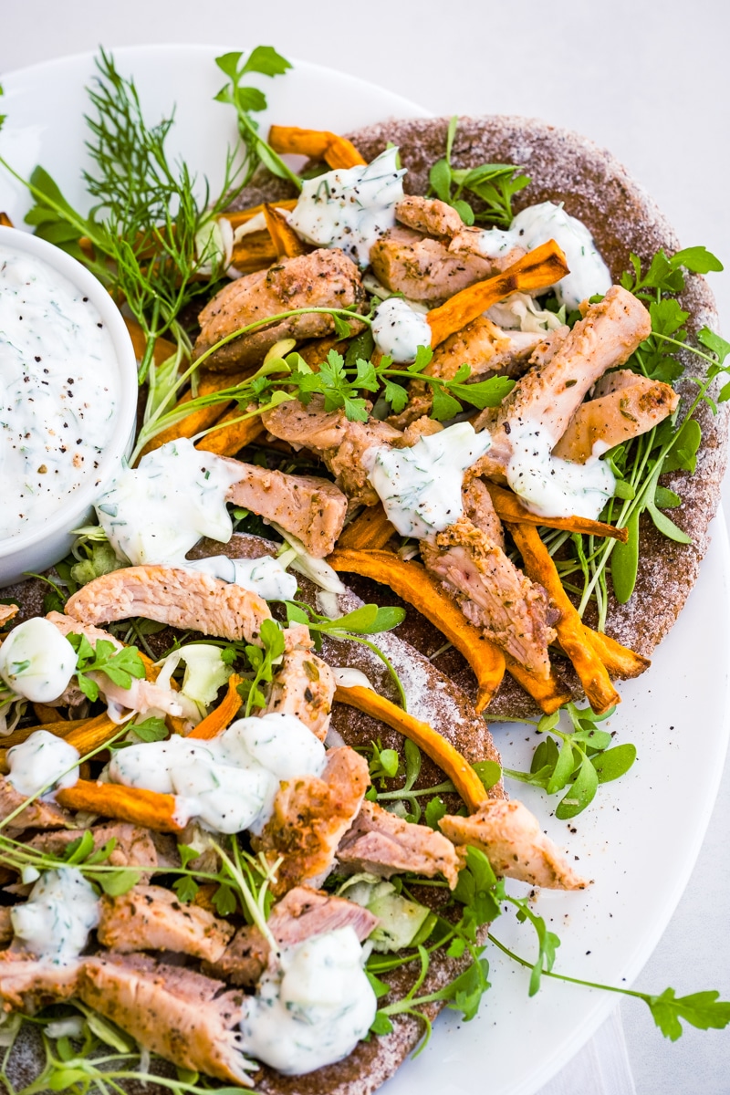 Healthy Chicken Gyro Platter with Tzatziki Creative in My Kitchen