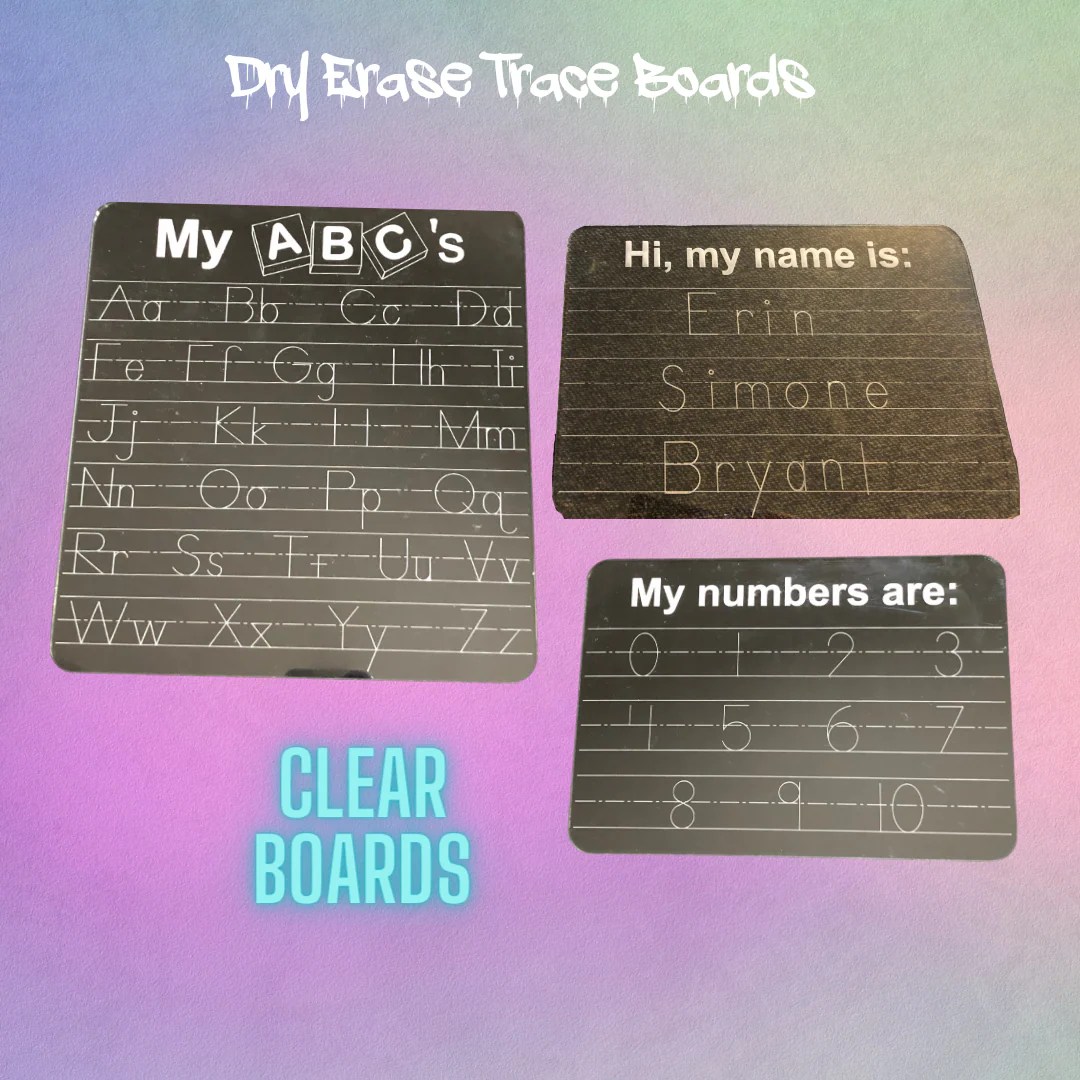 Dry Erase Trace Boards Custom Name, ABC and Numbers Creatively2Lit