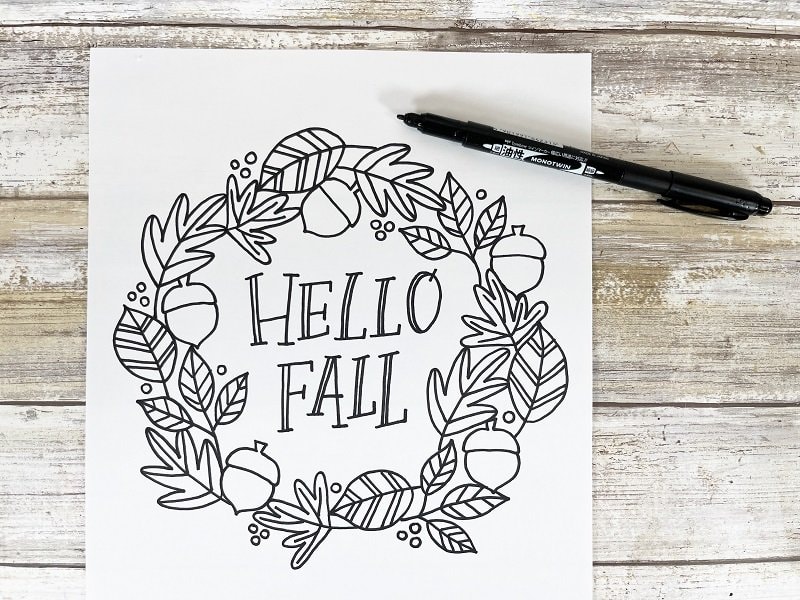 Foiled Hello Fall Wreath Hand-Drawn Free Printable