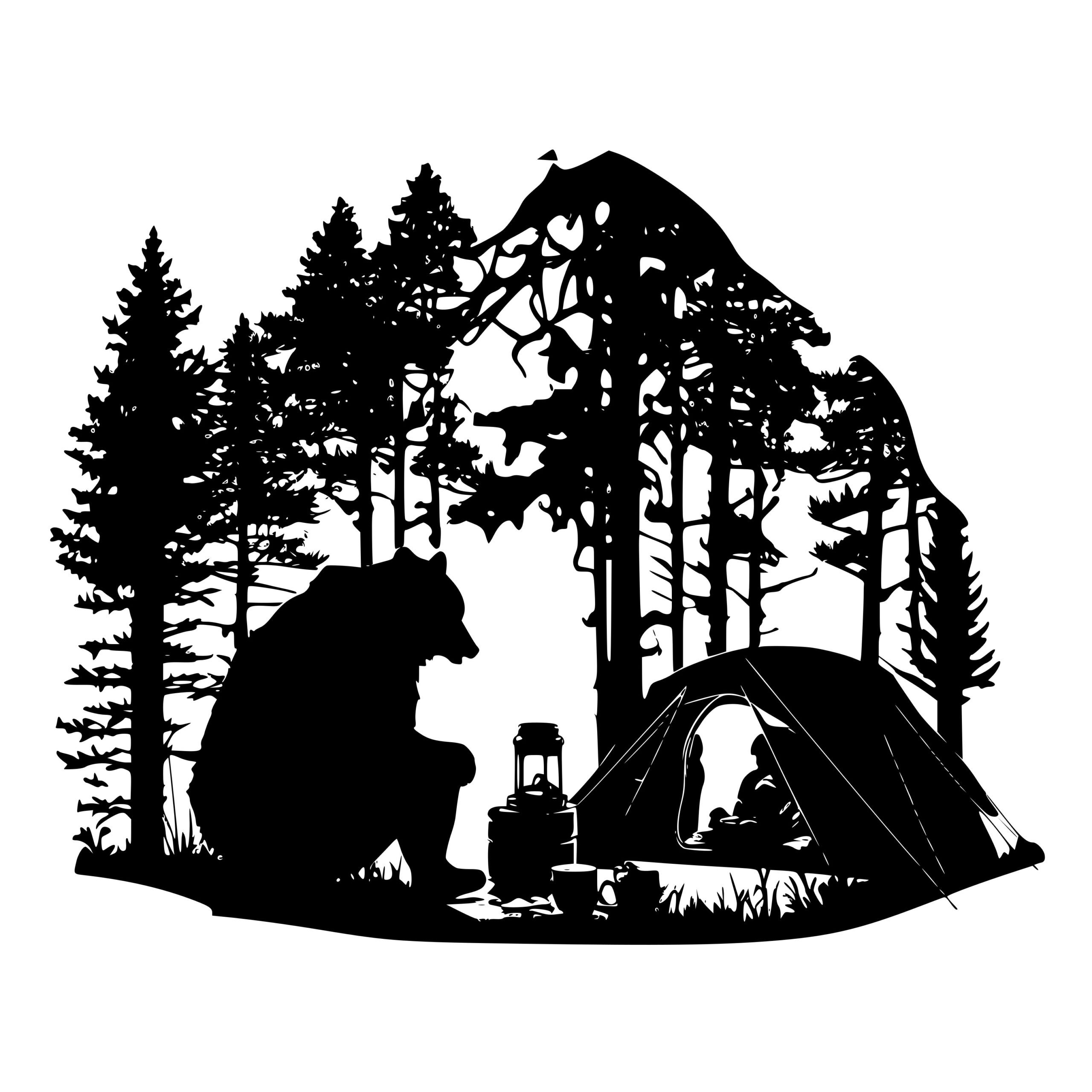 Bear Camping SVG File for Cricut, Silhouette, and Laser Machines