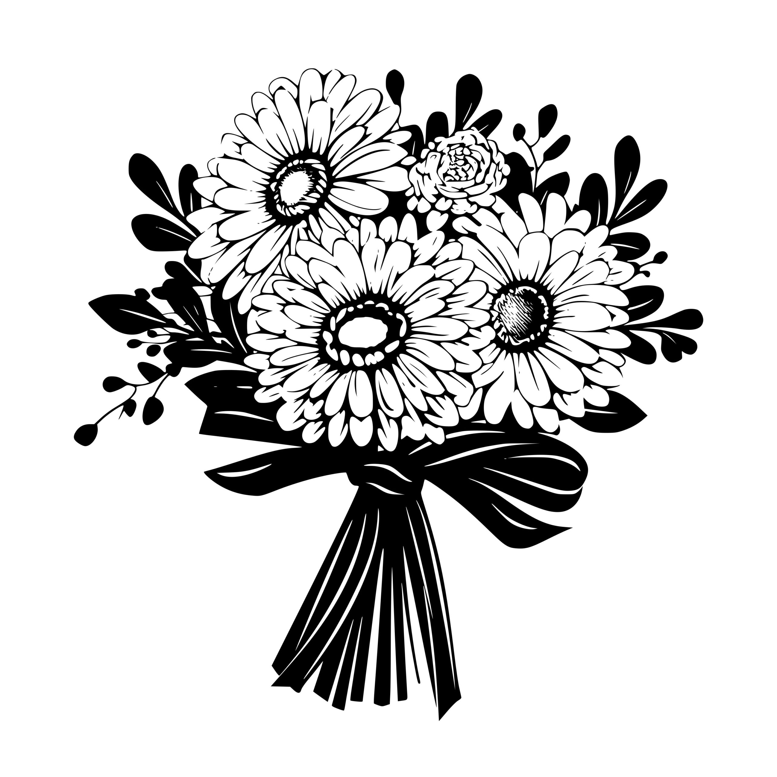 Flower Bouquet with Bow SVG/PNG/DXF Files for Cricut, Silhouette, Laser