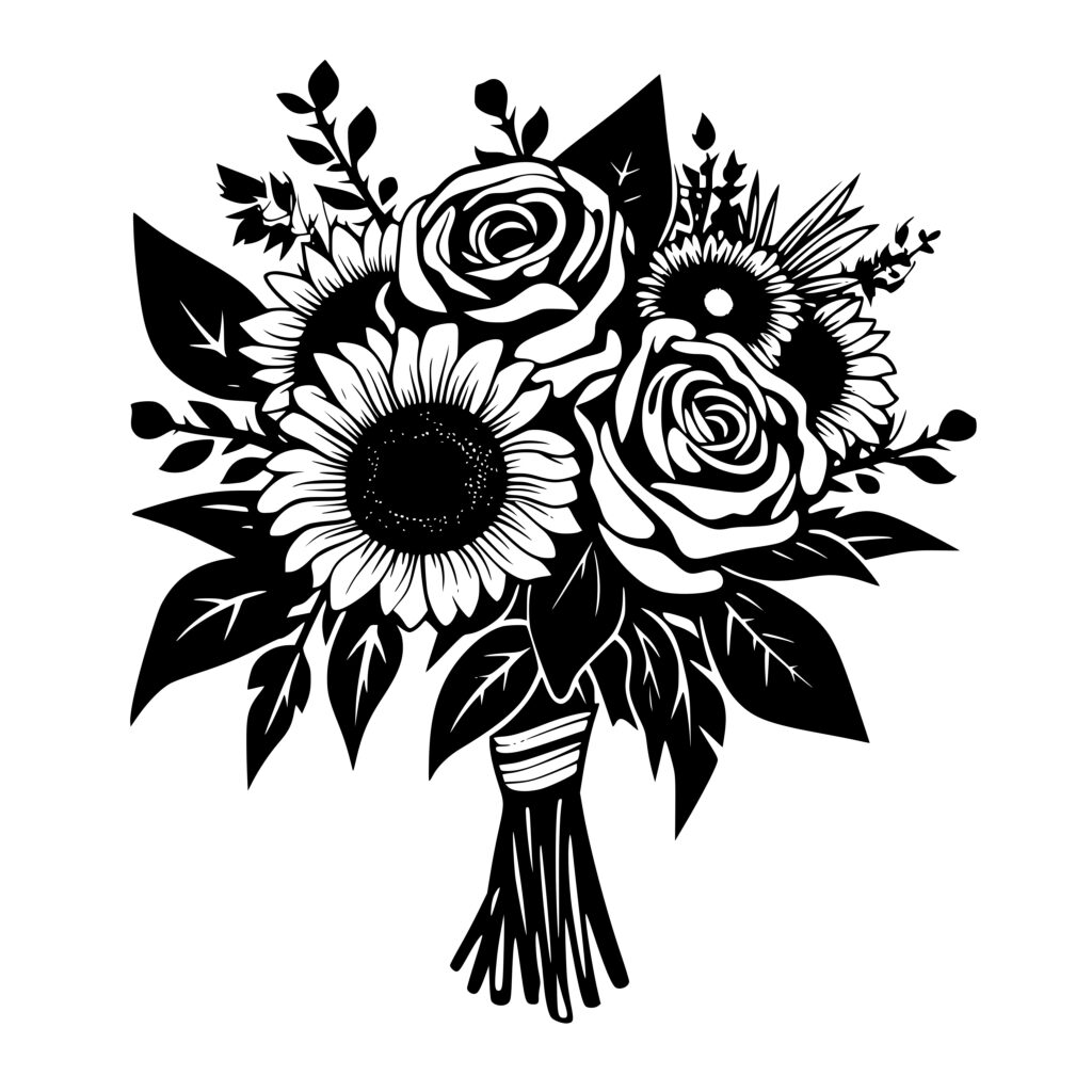 Sunflower & Rose Bouquet SVG File for Cricut, Silhouette, Laser