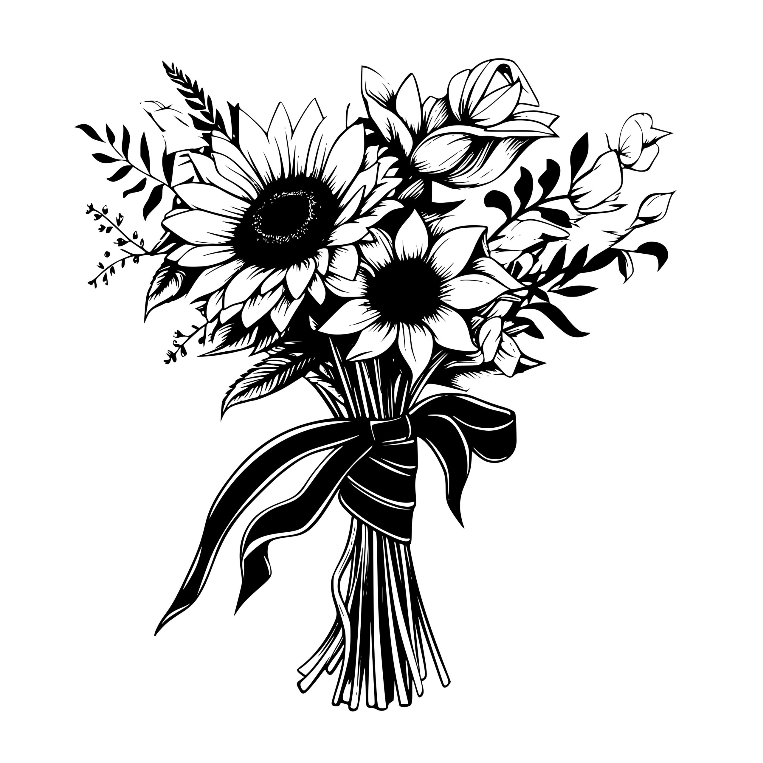Bouquet of Sunflowers Instant Download SVG, PNG, DXF Files for Cricut, Silhouette, Laser Machines