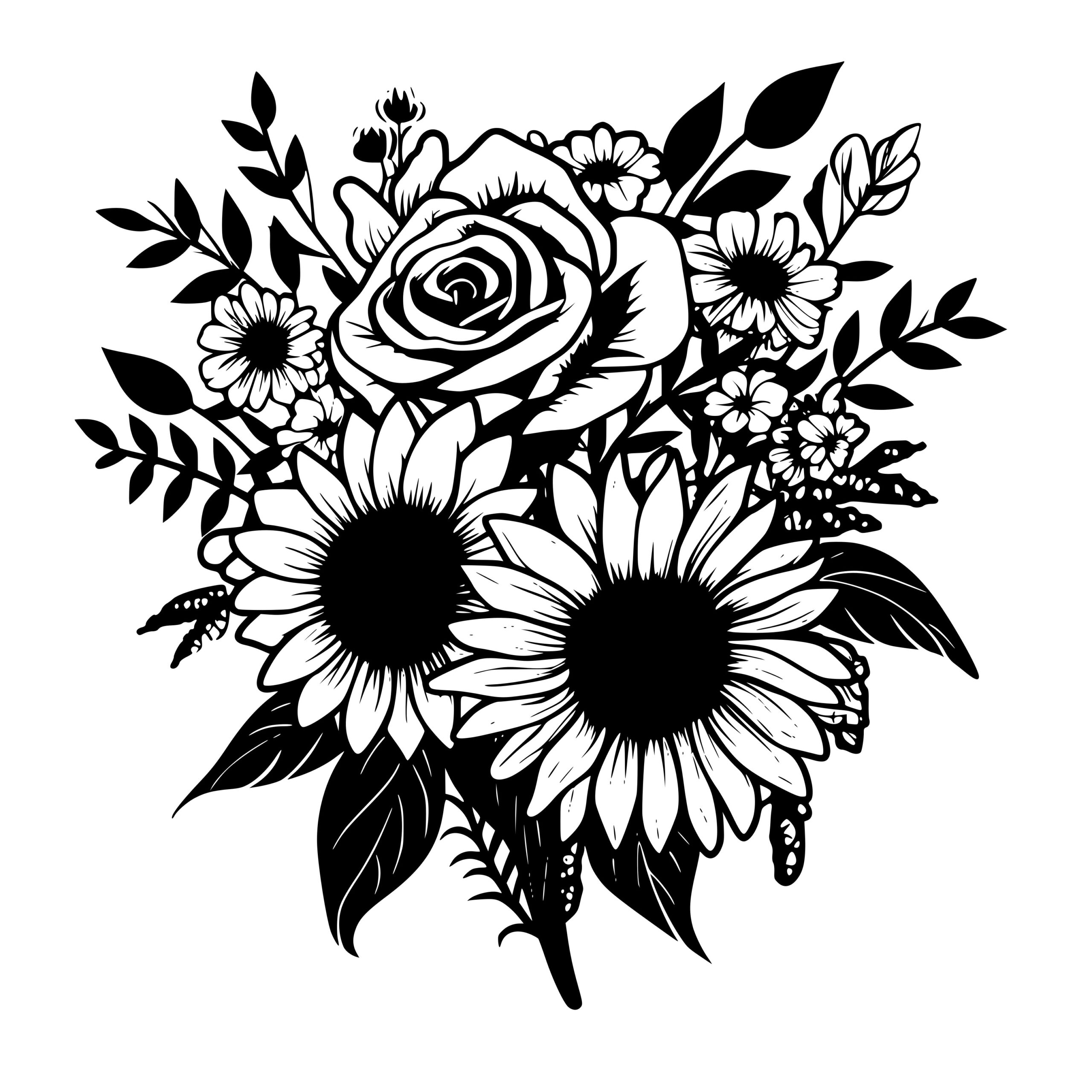 Sunflowers and Rose Bouquet SVG, PNG, DXF Files for Cricut, Silhouette