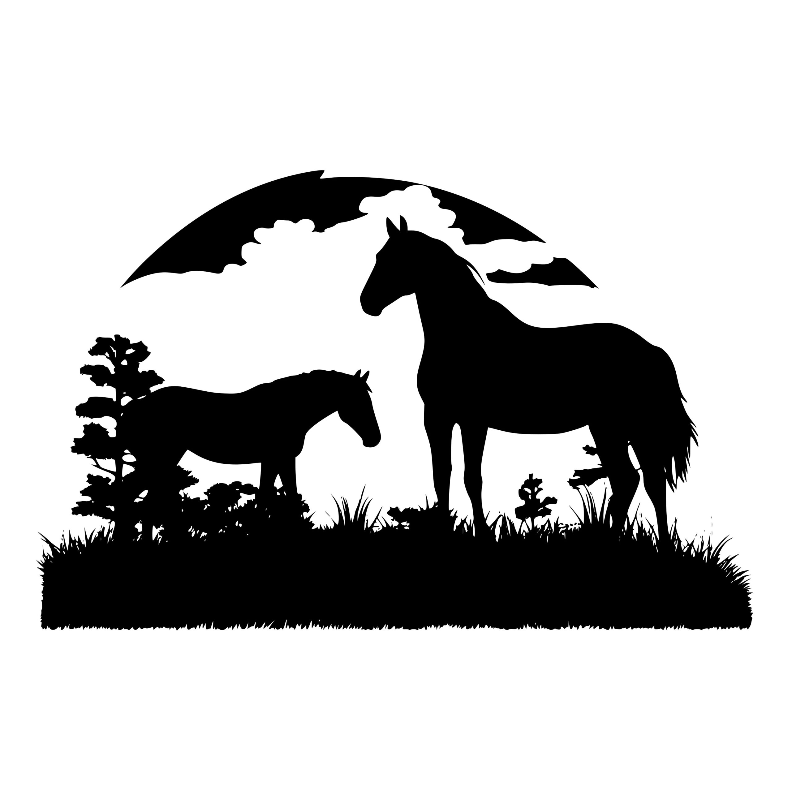 Instant Download SVG/PNG/DXF Image Grazing Horses in Meadow for Cricut, Silhouette, and Laser