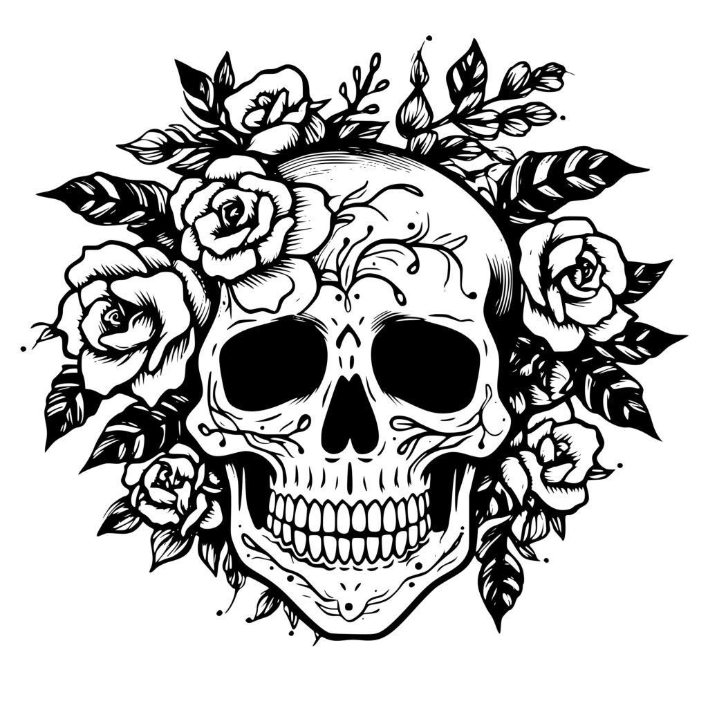 RoseAdorned Skull SVG, PNG, DXF Instant Download Image for Cricut