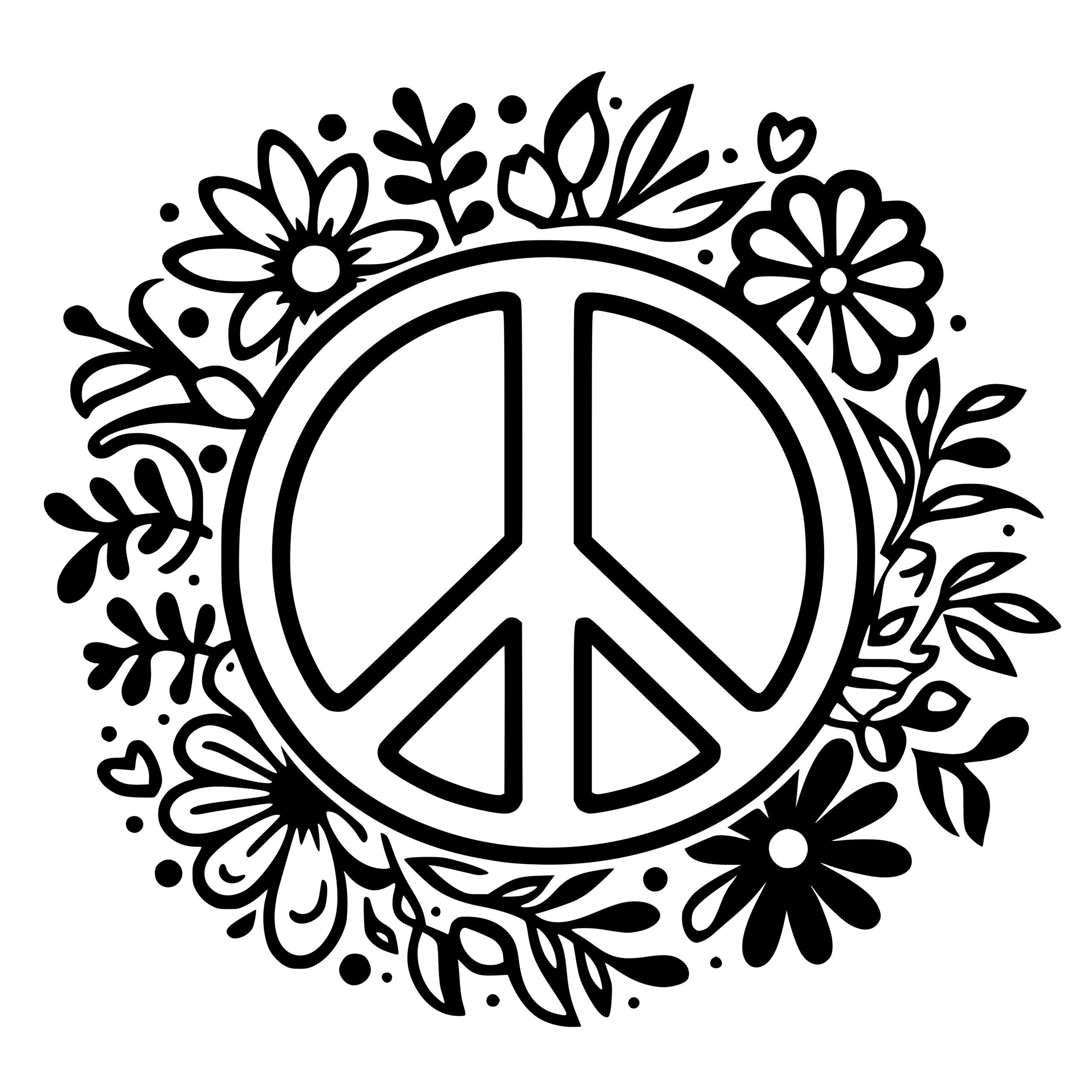 Floral Peace Sign SVG for Cricut, Silhouette, Laser