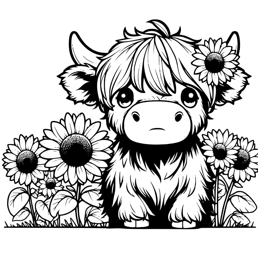 Sunflower Highland Cow Design for Cricut, Silhouette, xTool,