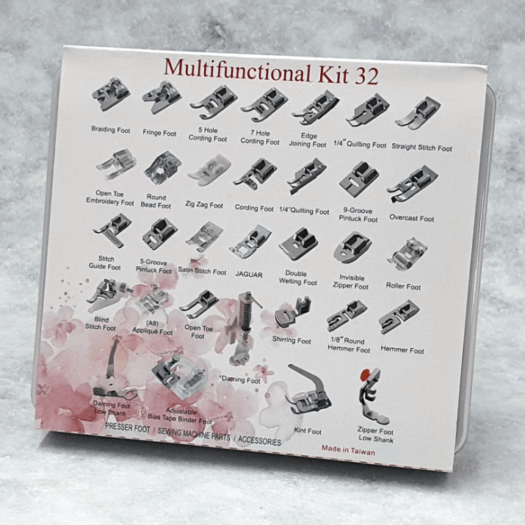 Sewing Machine Foot Kit for Low Shank Domestic 32 Pcs incl Zipper Foot